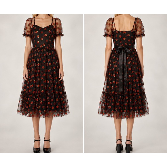 Hot Topic Dresses & Skirts - Hot Topic Strawberry Mesh Dress Indie Fairycore Tulle Y2K Ethereal Glitter SZ Sm